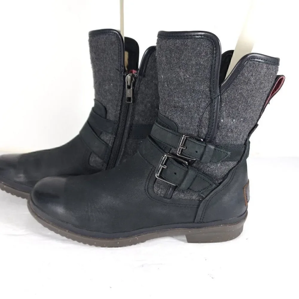 UGG Women's Robbie US 7 Waterproof Side Zip Black Buckle winter Boots